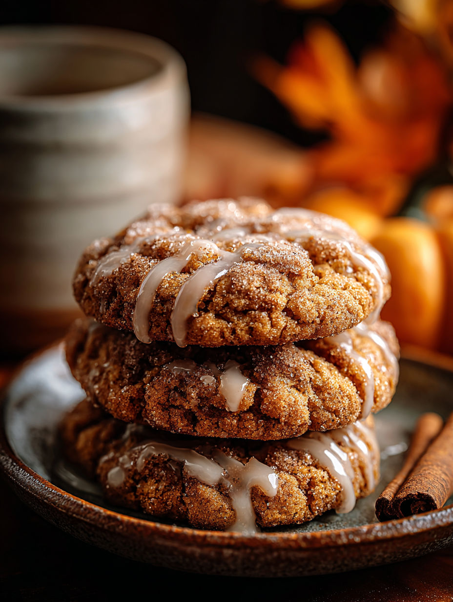 Two stacked cookies with a pumpkin spice flavor.