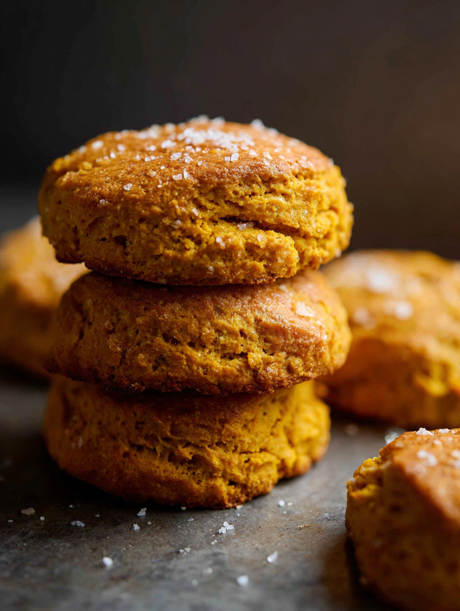 Pumpkin biscuits in small batch with sugar sprinkled on top.