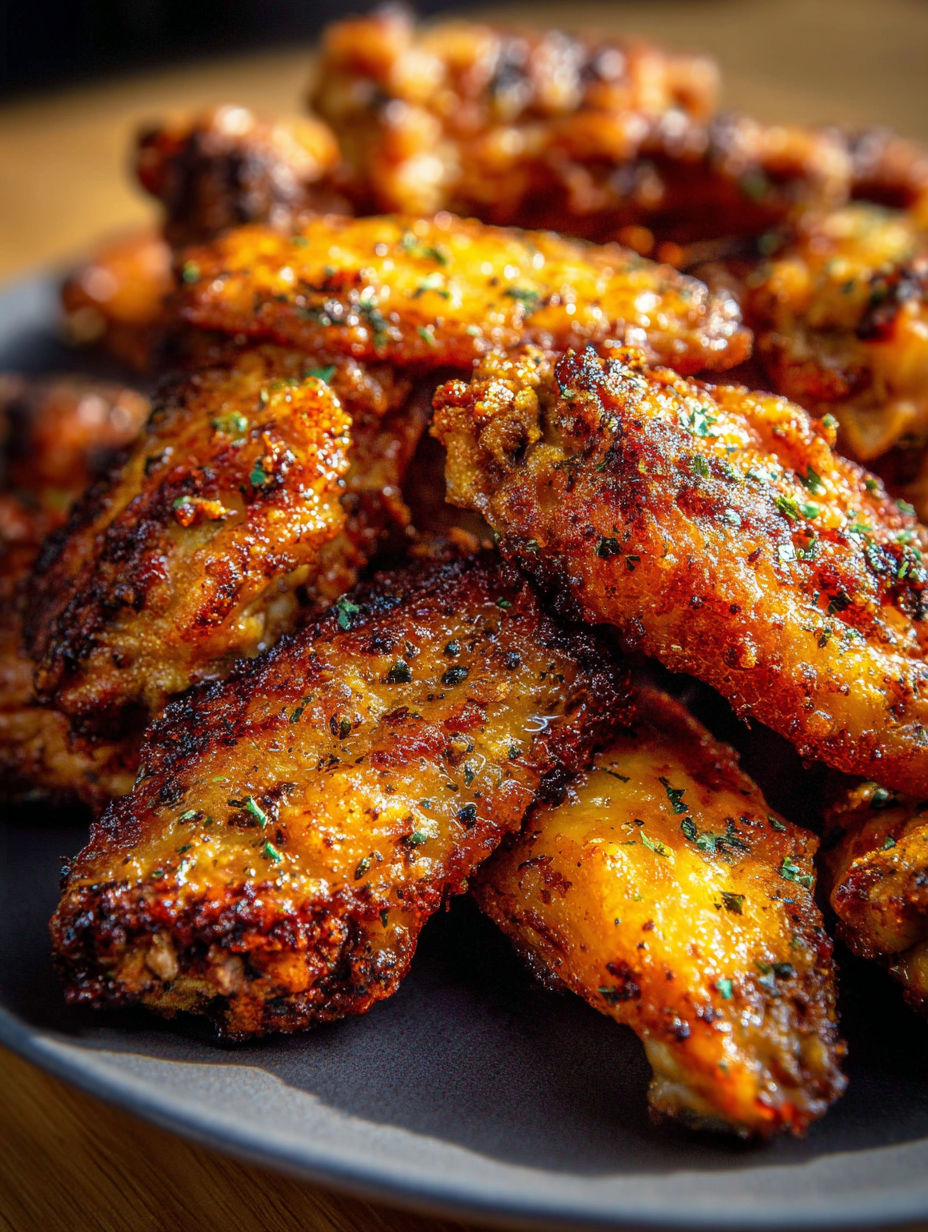 Golden baked ranch chicken wings served on a plate.