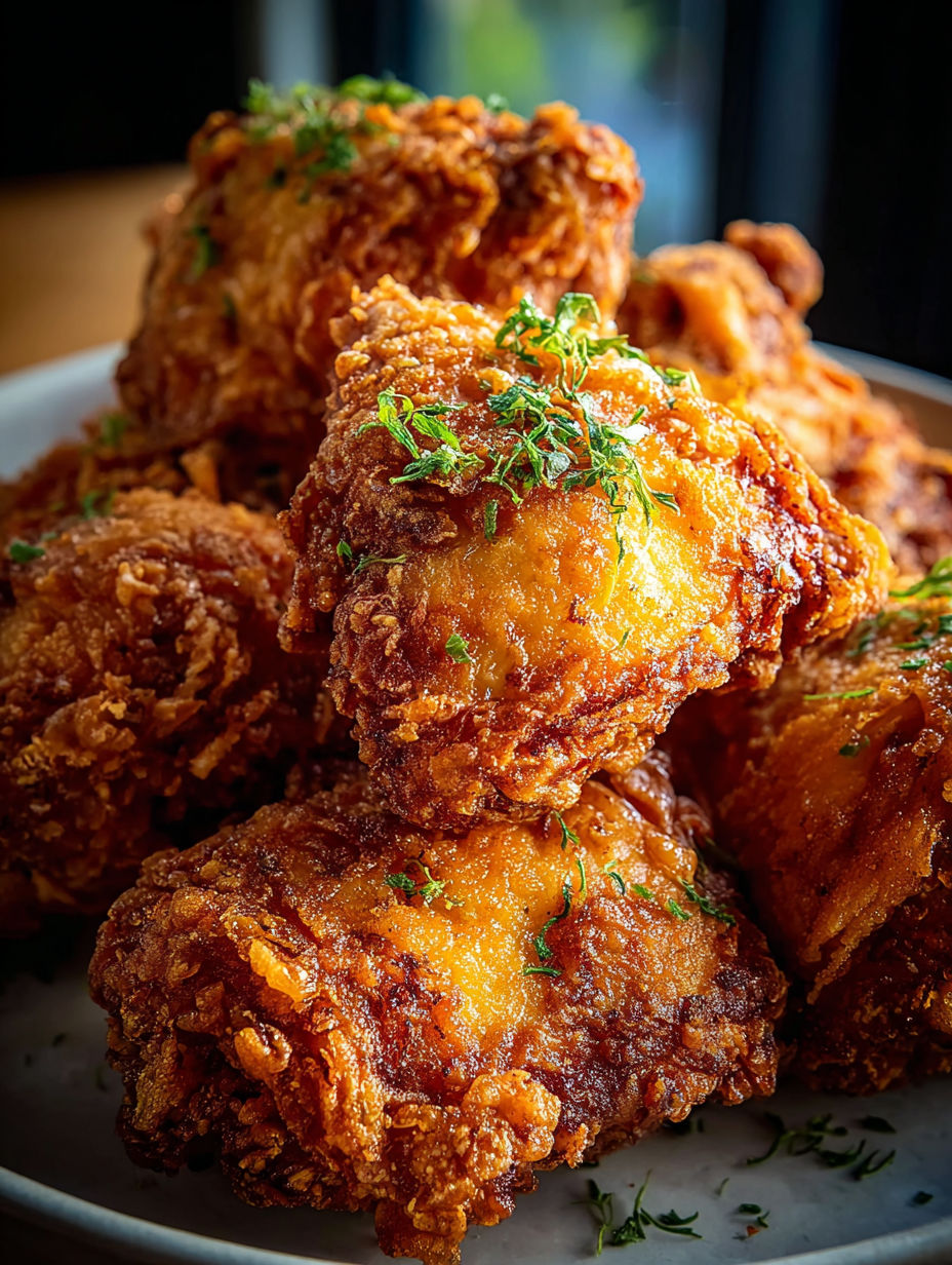 A plate of super crunchy Irish oven-fried chicken thighs.