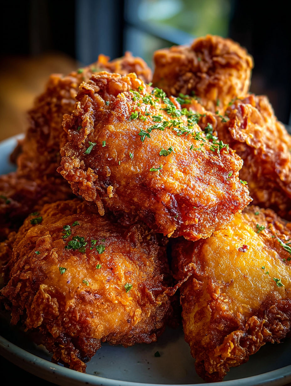 A plate of super crunchy Irish oven-fried chicken thighs.