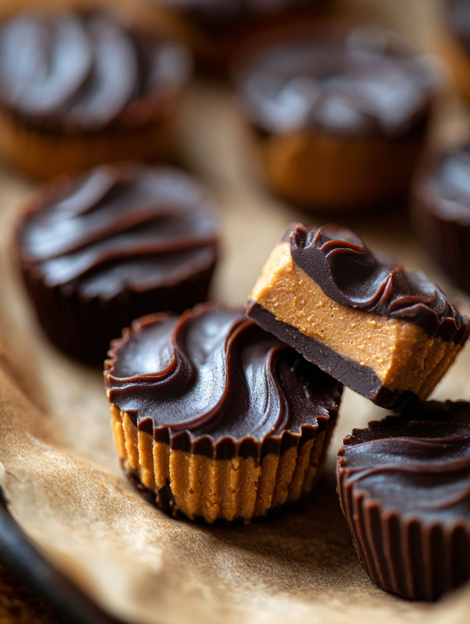 Chocolate pumpkin butter cups on a table.