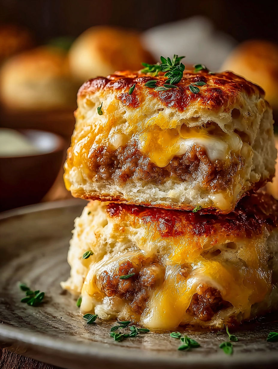 Plate of sausage cheddar biscuits.