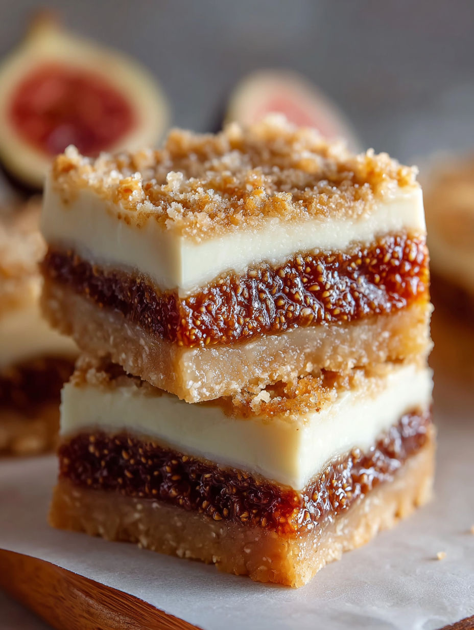 Three pieces of yummy fig and cream cheese bars.