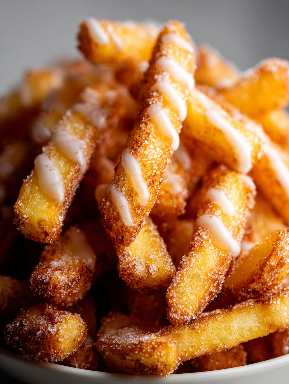 A close up of a delicious looking air fryer apple fries.