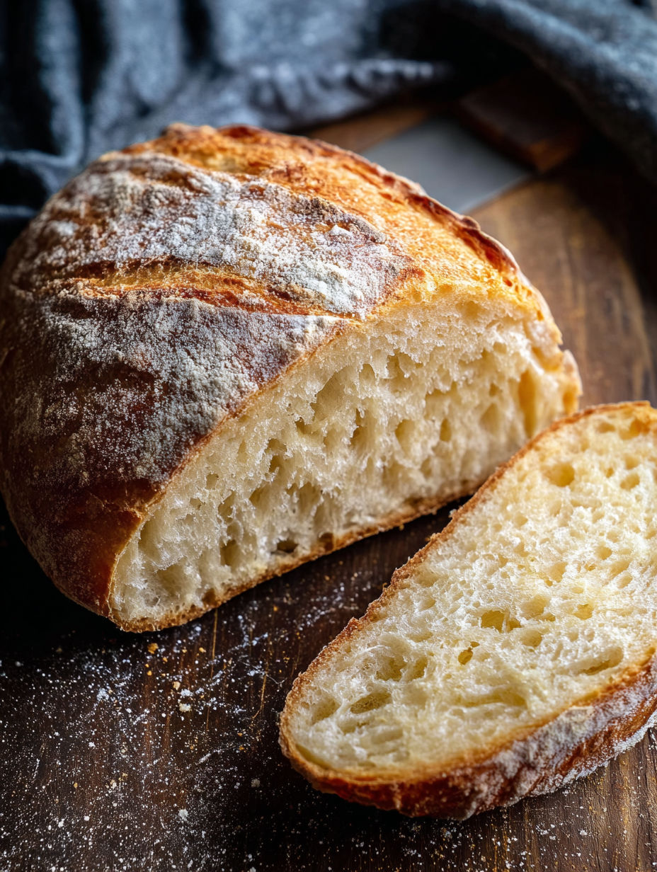 A single slice of rustic French bread.