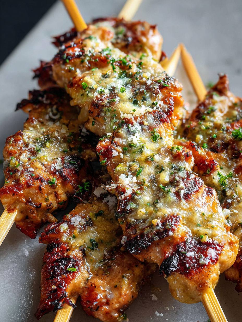 Garlic Parmesan Chicken Skewers.