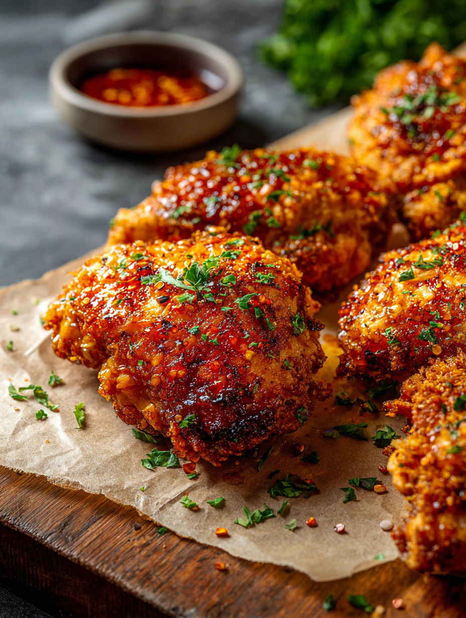 A plate of hot honey chicken.