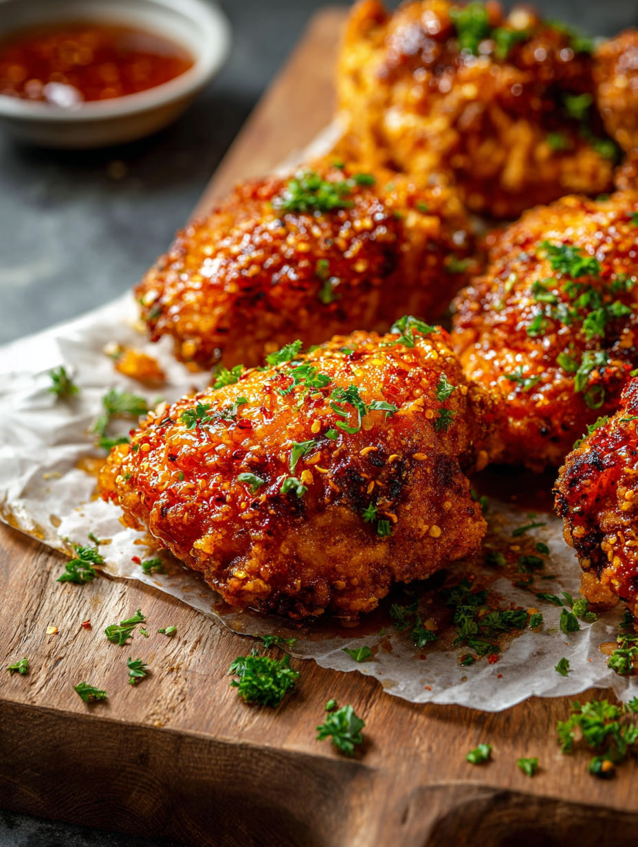 A plate of hot honey chicken.