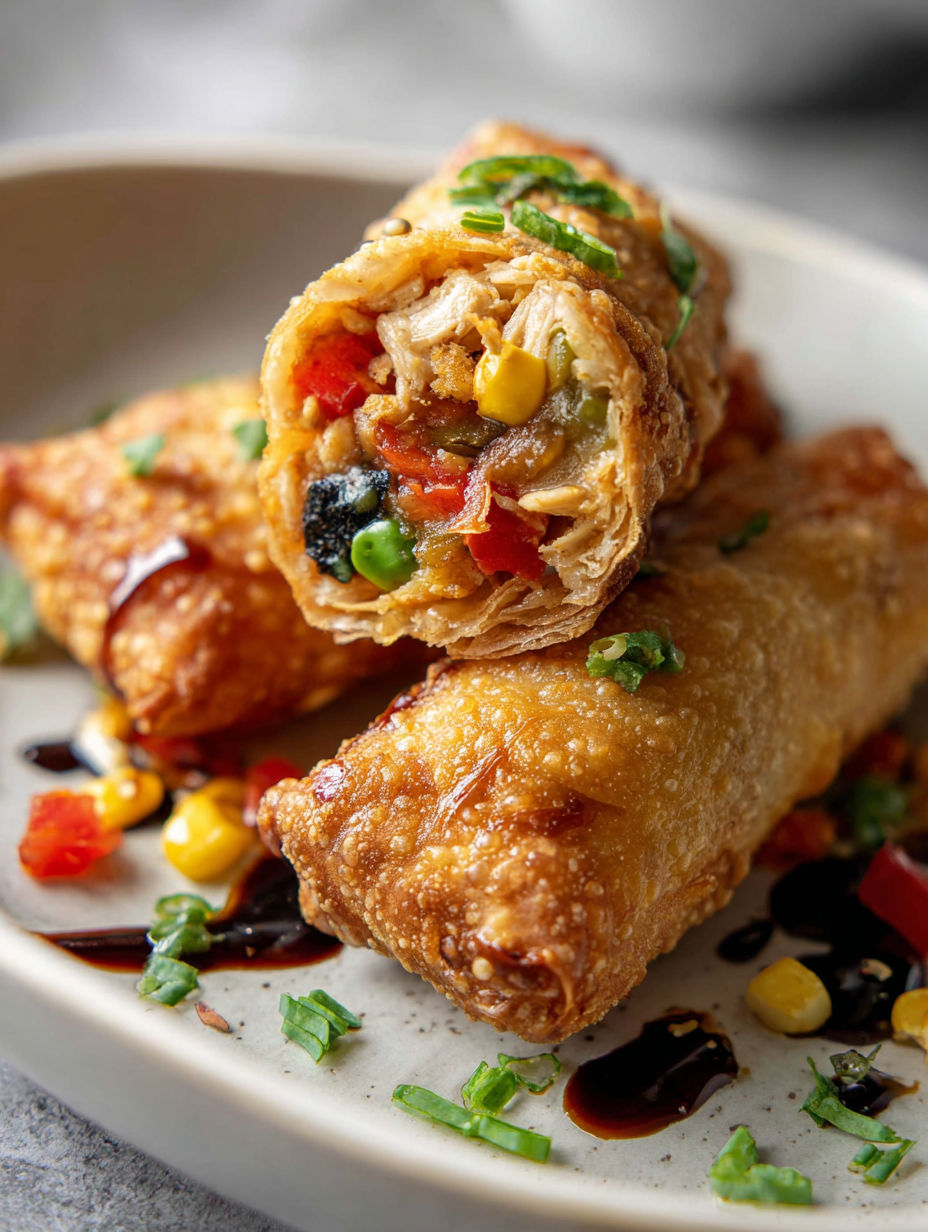 A plate of Southwest Chicken Egg Rolls.