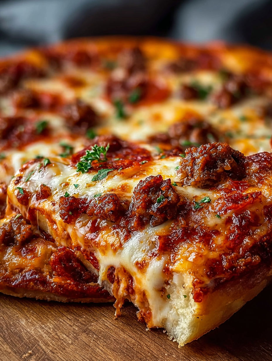 A slice of meat lovers pizza casserole.