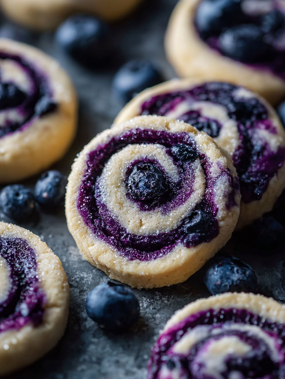 Cheesecake blueberry swirl cookies.