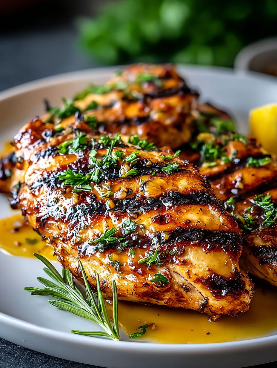 Chicken grilled and topped with honey mustard sauce