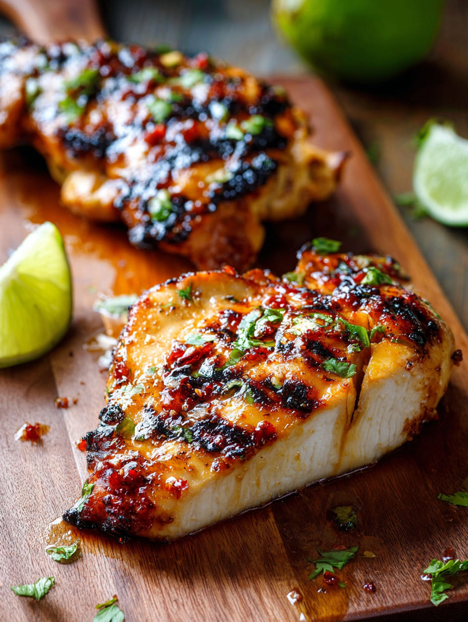 A piece of chili lime grilled chicken.