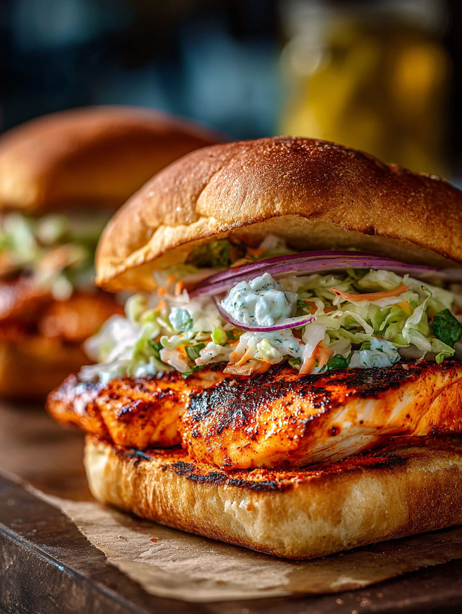 A sandwich with coleslaw and barbecue sauce.