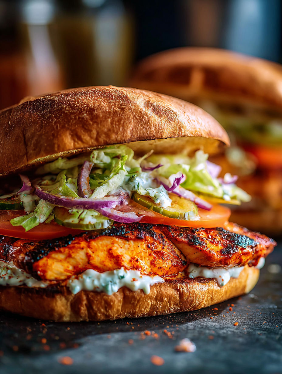 A sandwich with lettuce, tomato, and blue cheese.