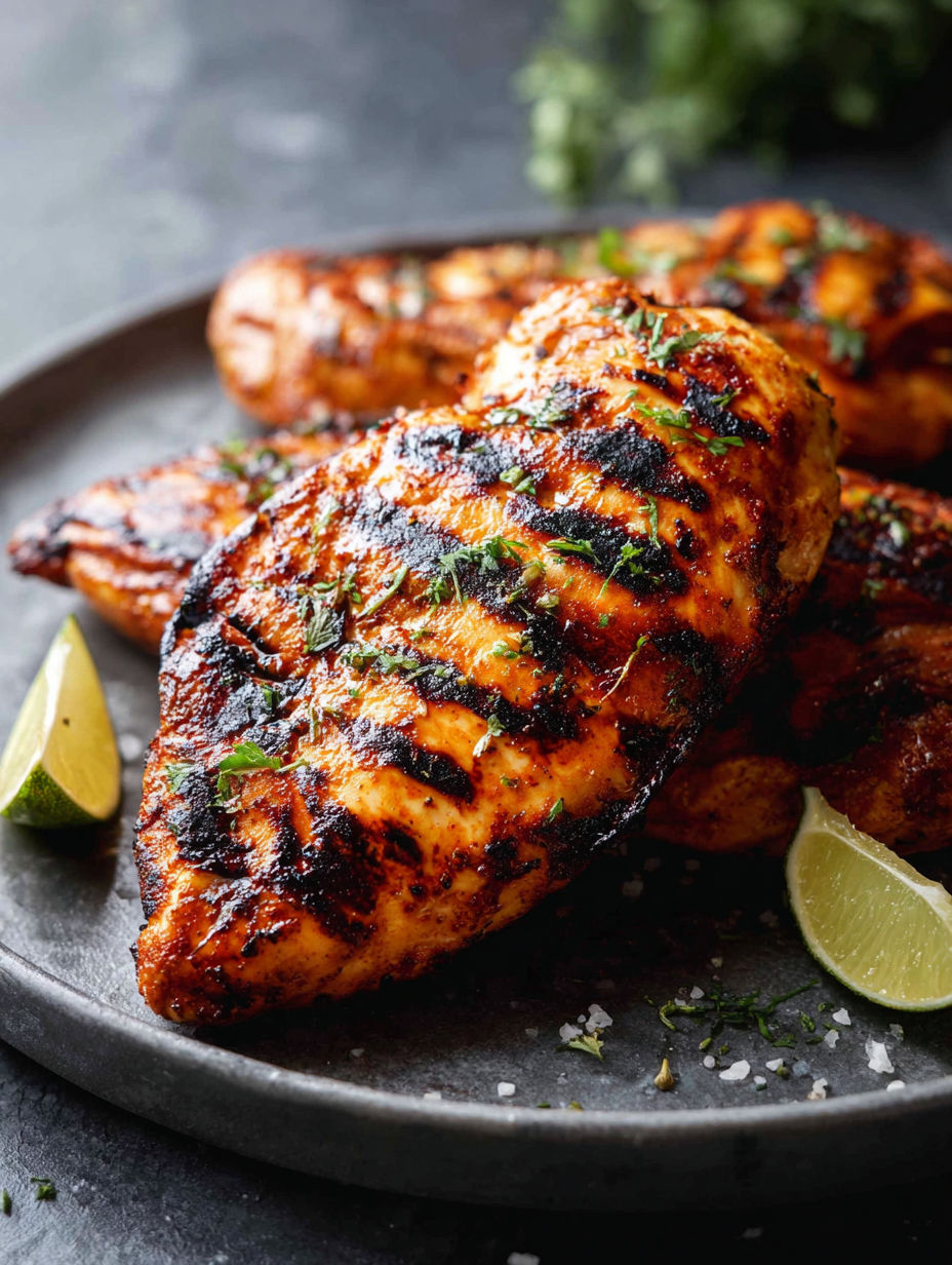 Grilled chicken breast on a plate.