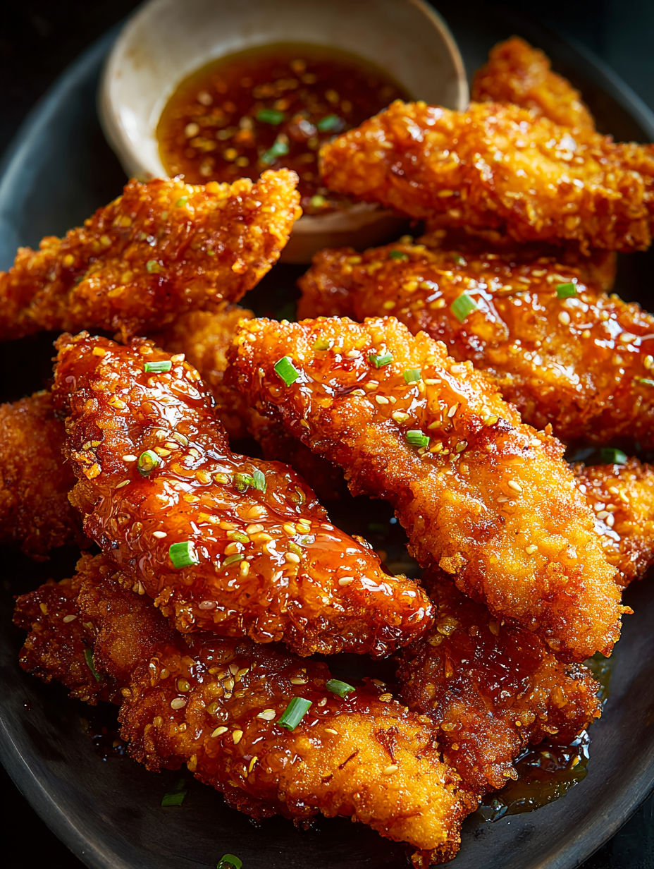 Plate showing hot honey chicken tenders.