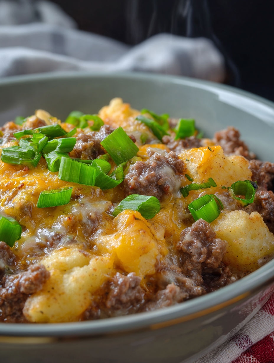 A bowl of slow cooker cowboy casserole.