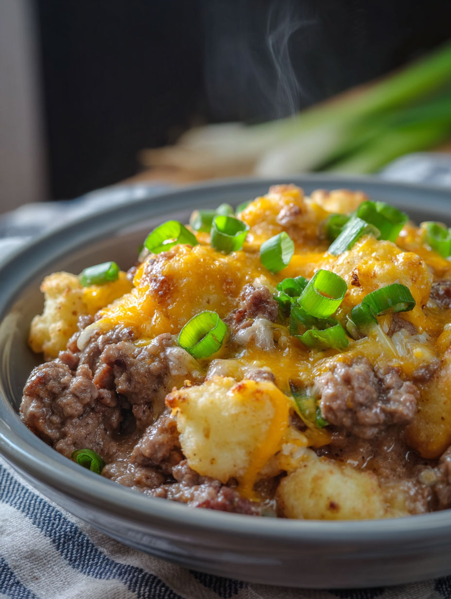 A bowl of slow cooker cowboy casserole.