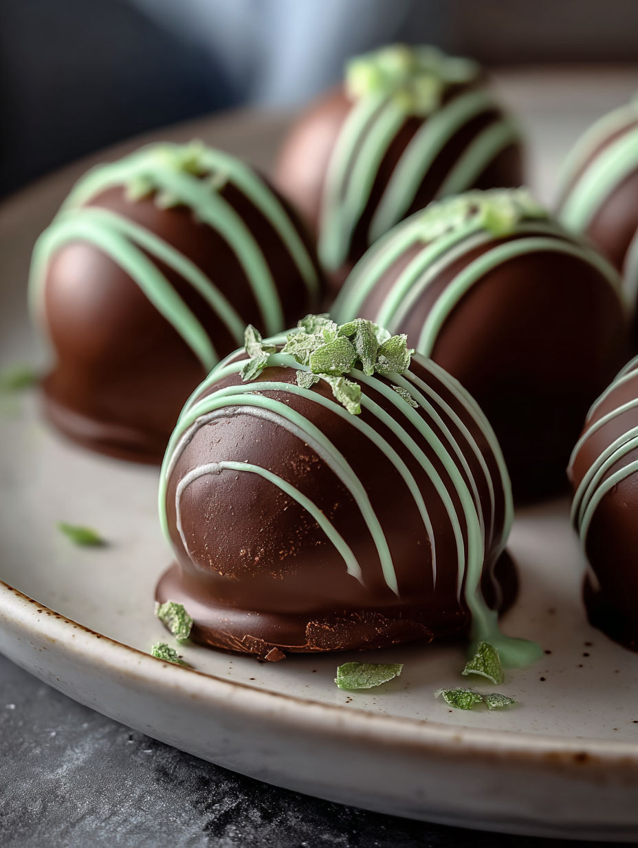 Plate filled with mint chocolate truffles