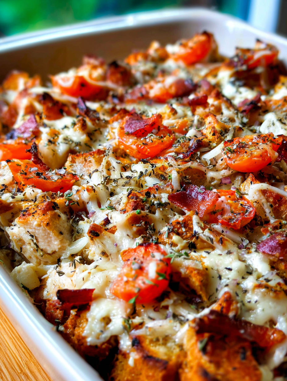 A delicious chicken bruschetta casserole.