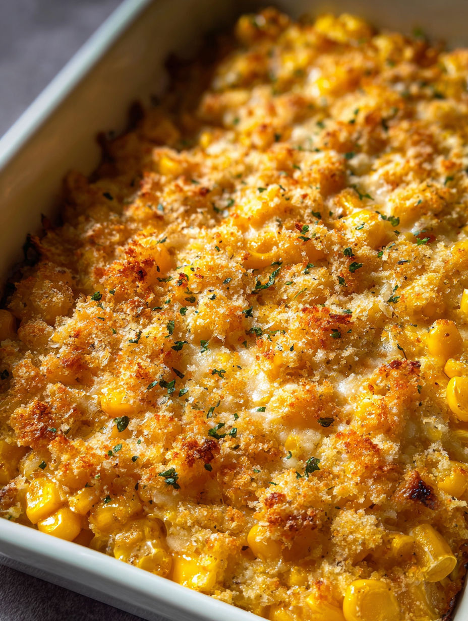 A bowl full of baked parmesan corn.