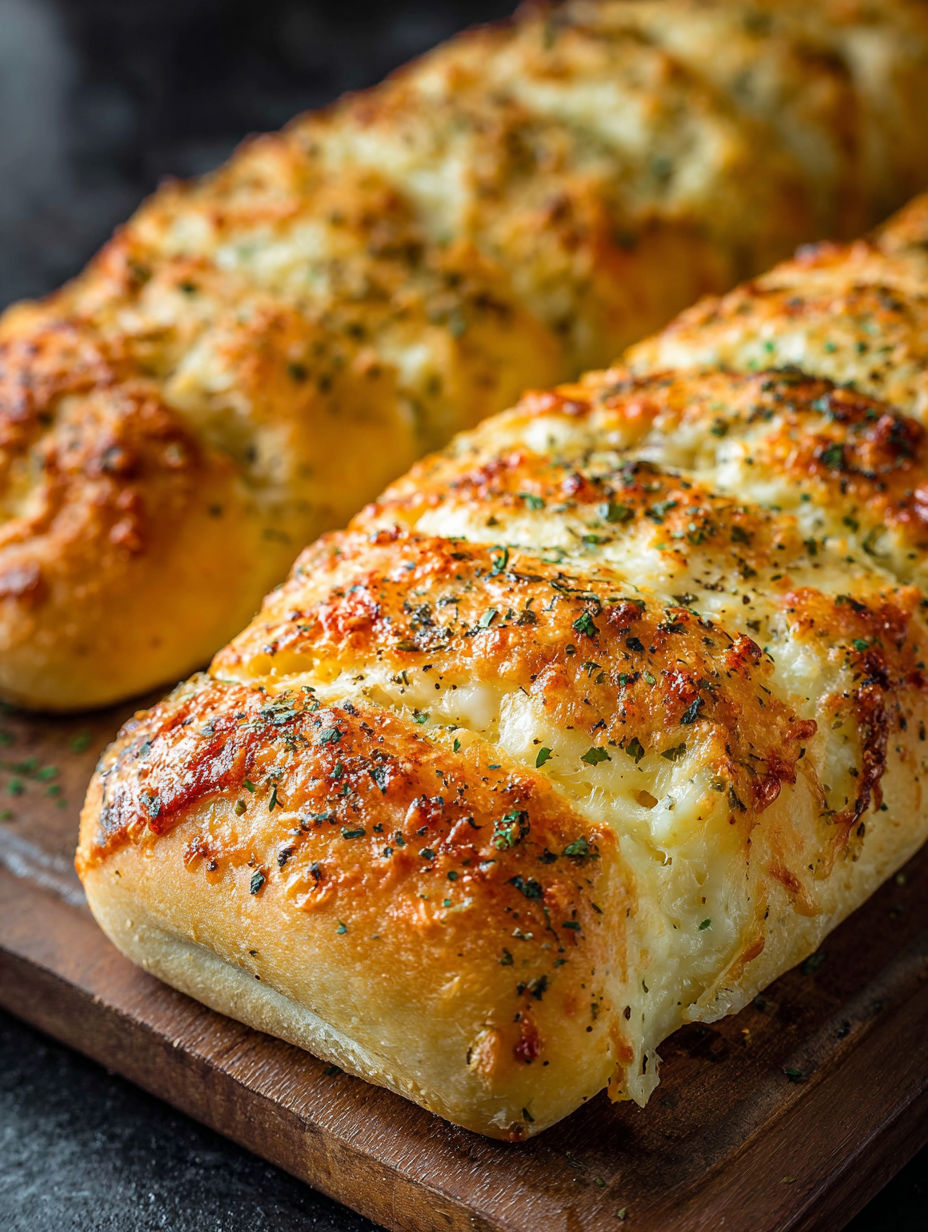 Slice of Italian herb and cheese bread.