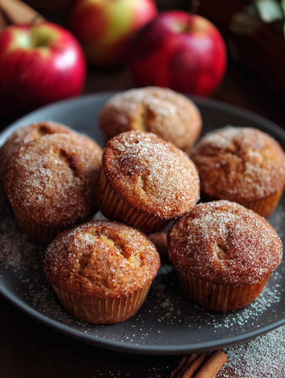 A plate of muffins with sugar on top.