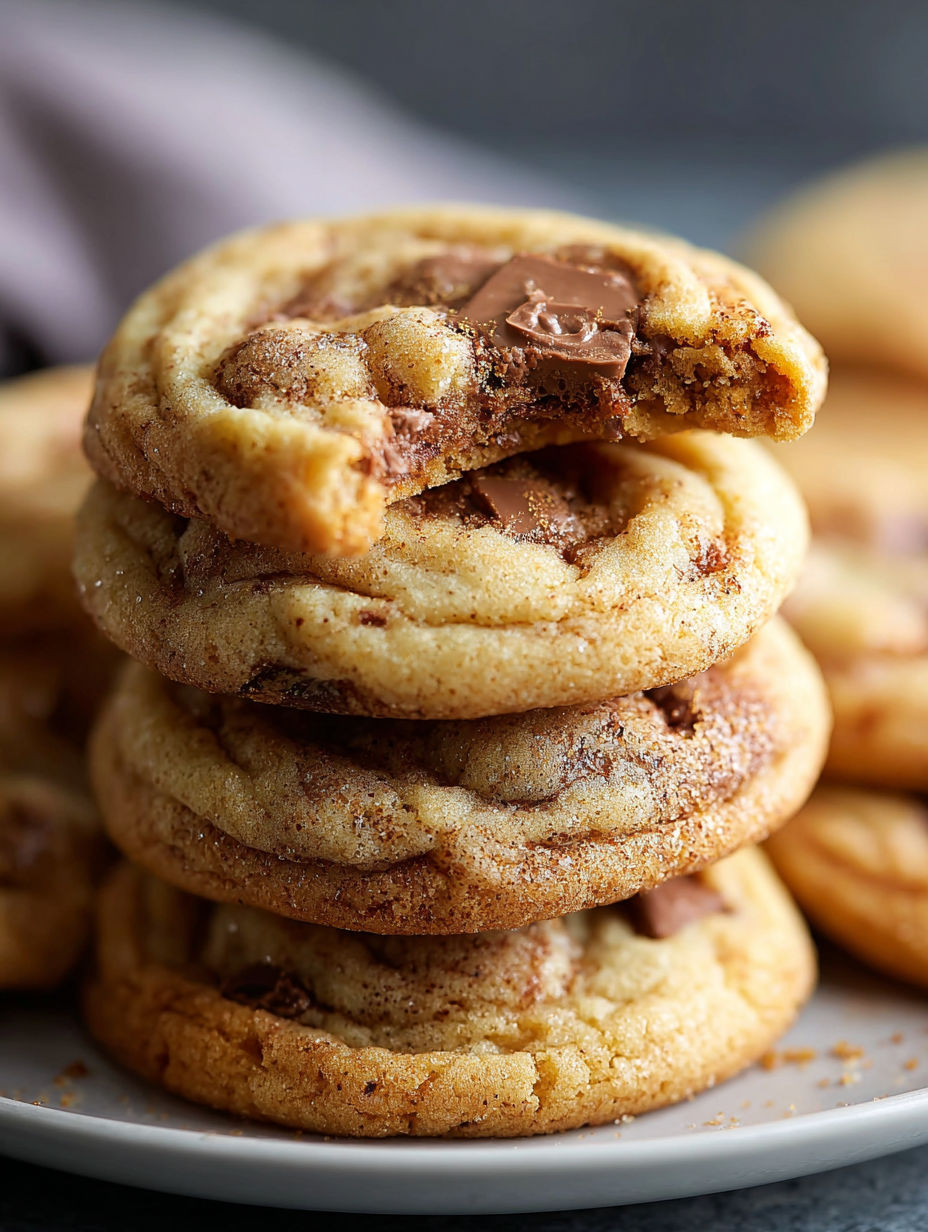 Toffee Doodle Cookies stacked on top of each other.