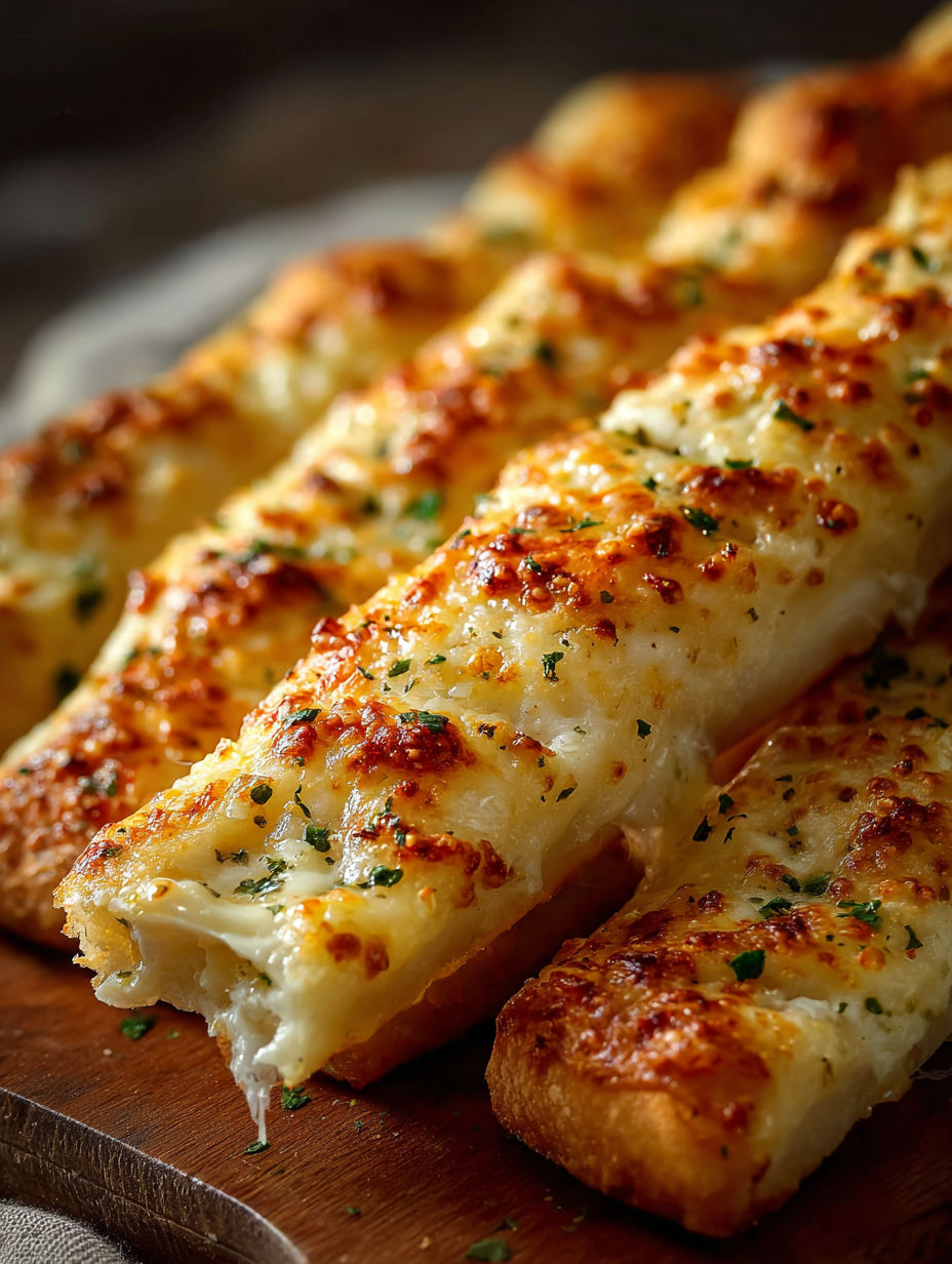 Cheesy breadsticks on a plate.