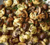 Mushrooms and cauliflower up close.