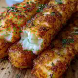 Plate with one golden cheesy stick