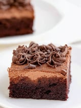 A slice of chocolate mousse brownies.