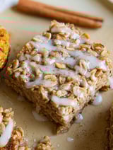 A slice of cinnamon roll oatmeal bake.
