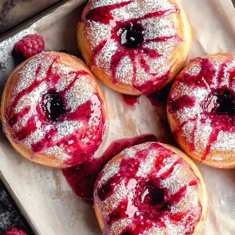 A plate of donuts with red and white icing.