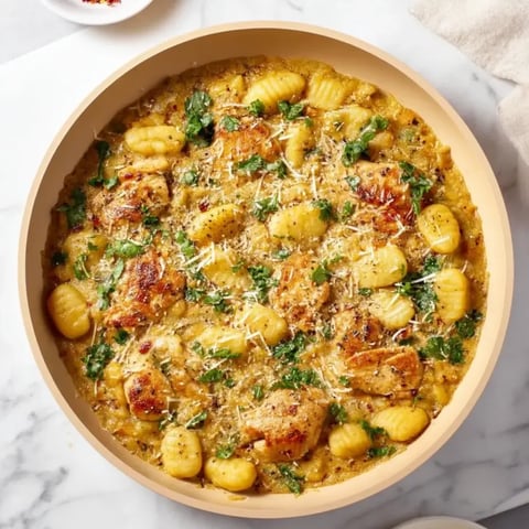 A bowl of food with chicken, pasta, and vegetables.