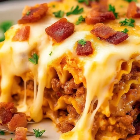 A plate of food with bacon and cheese.
