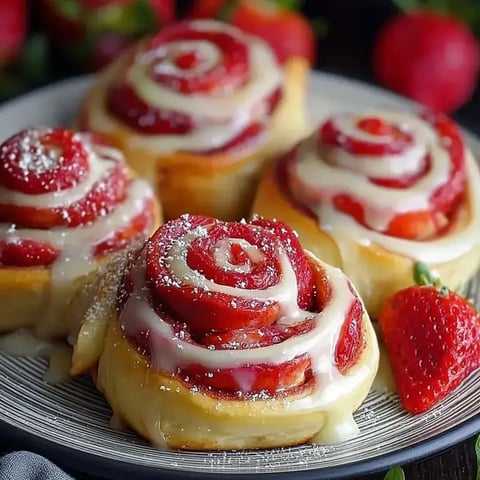 A plate of strawberry swirl pastries.