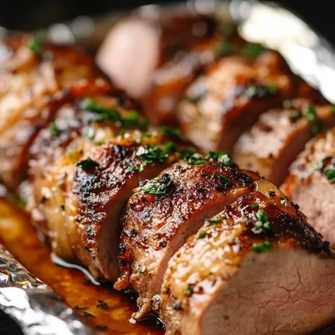 A plate of meat with herbs on it.