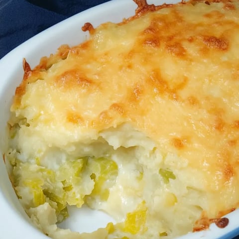 A serving of cheesy potato bake.