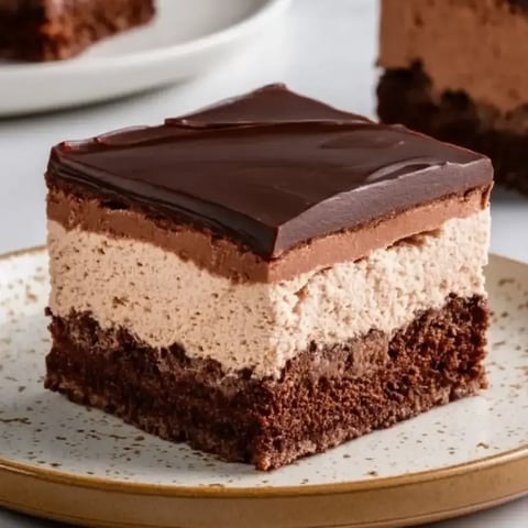 A slice of chocolate cake on a plate.