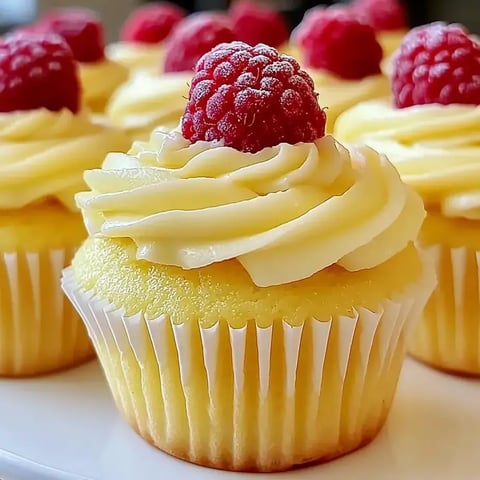 A cupcake with a raspberry on top.