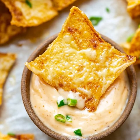 A bowl of cheese dip with a green vegetable on top.