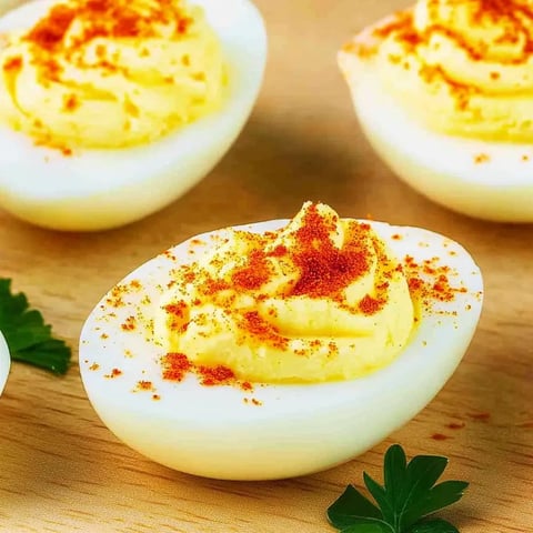 A close up of a hard boiled egg with a spoonful of butter and seasoning.