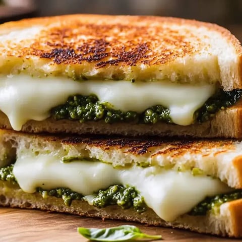 Two pieces of cheese and spinach sandwiches.