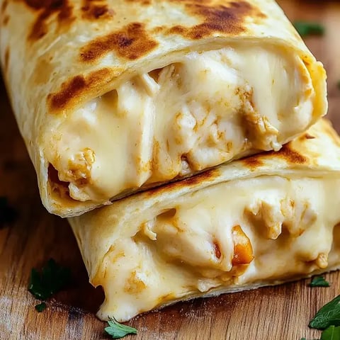 Two pieces of chicken wrapped in tortilla.