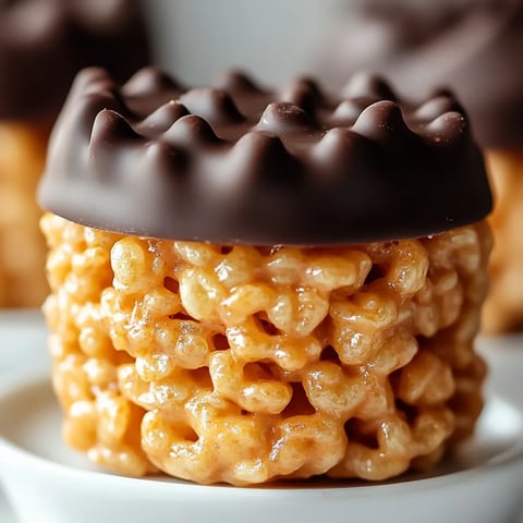 Chocolate-dipped crunchy cereal treat in a white bowl.