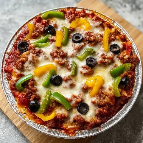 A pizza with peppers and olives.