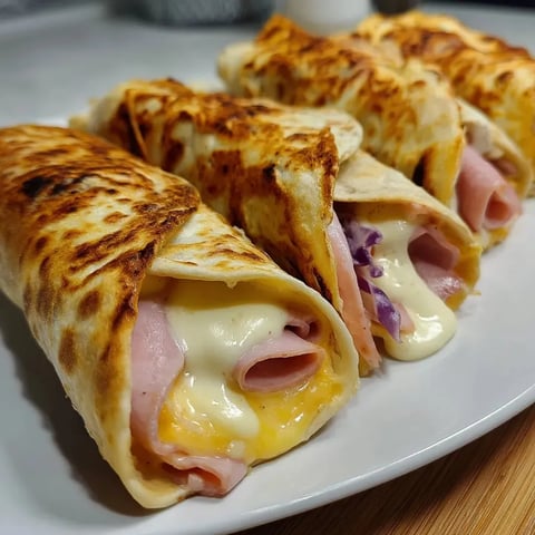 A burrito and a sandwich side by side on a serving plate.